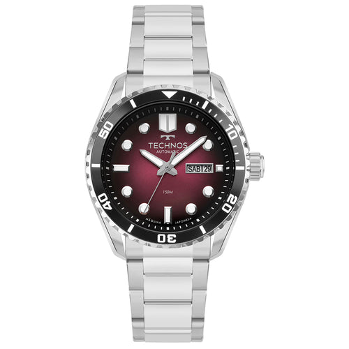 Relógio Technos Masculino Automático Prata Diver 8205PA/1R – 150m, Miyota 21 Jewels, Caixa 43mm