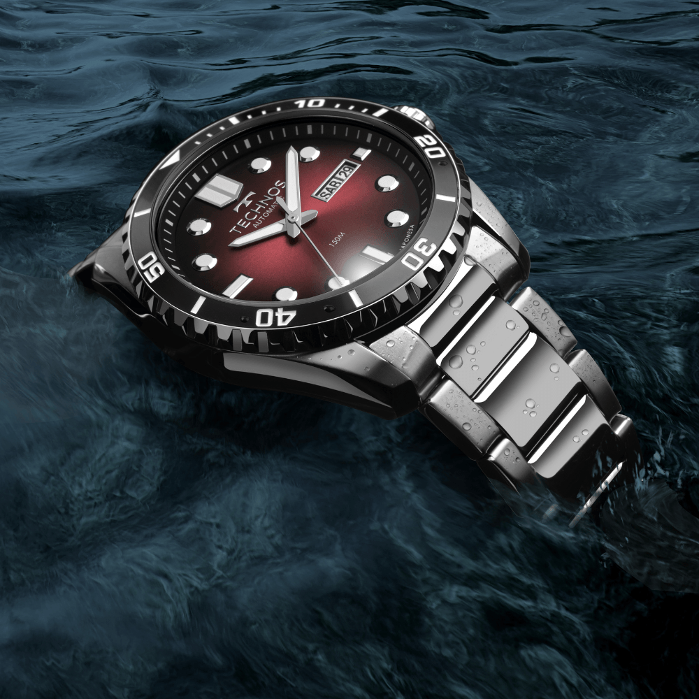 Relógio Technos Masculino Automático Prata Diver 8205PA/1R – 150m, Miyota 21 Jewels, Caixa 43mm