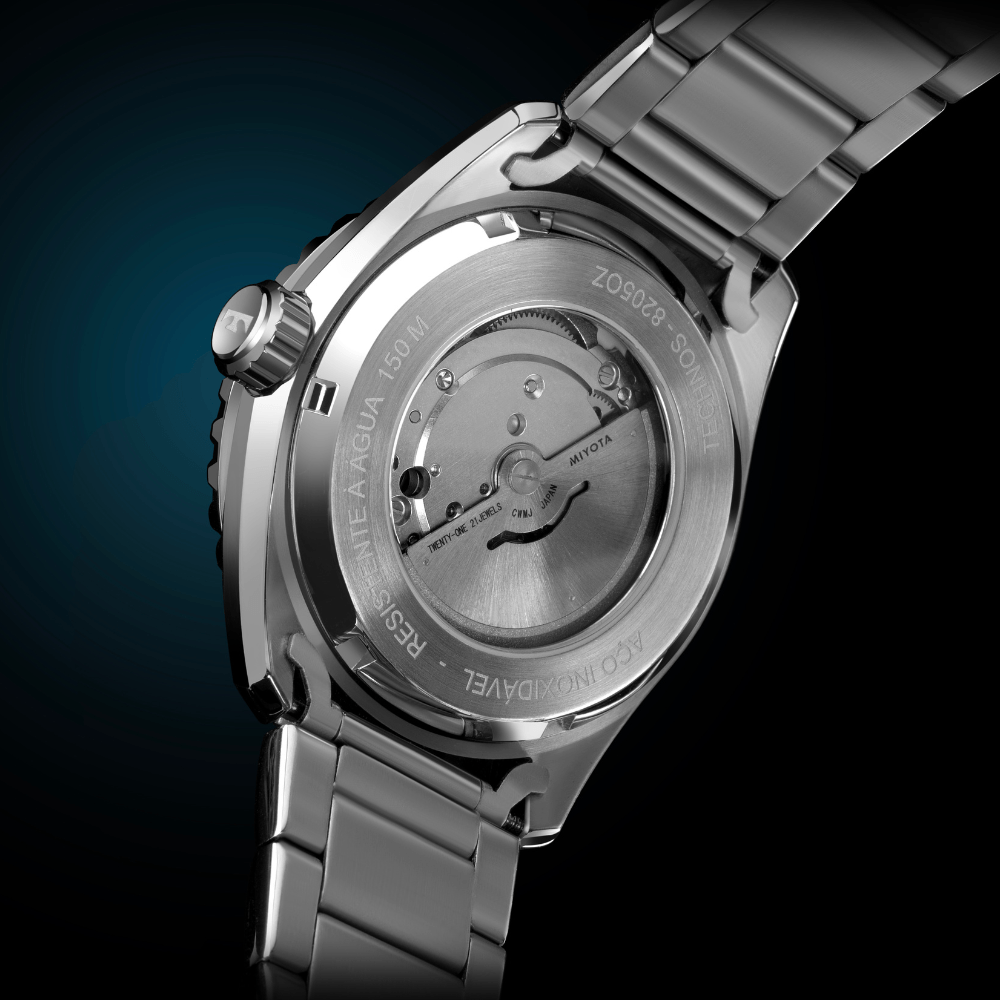 Relógio Technos Masculino Automático Prata Diver 8205PA/1R – 150m, Miyota 21 Jewels, Caixa 43mm