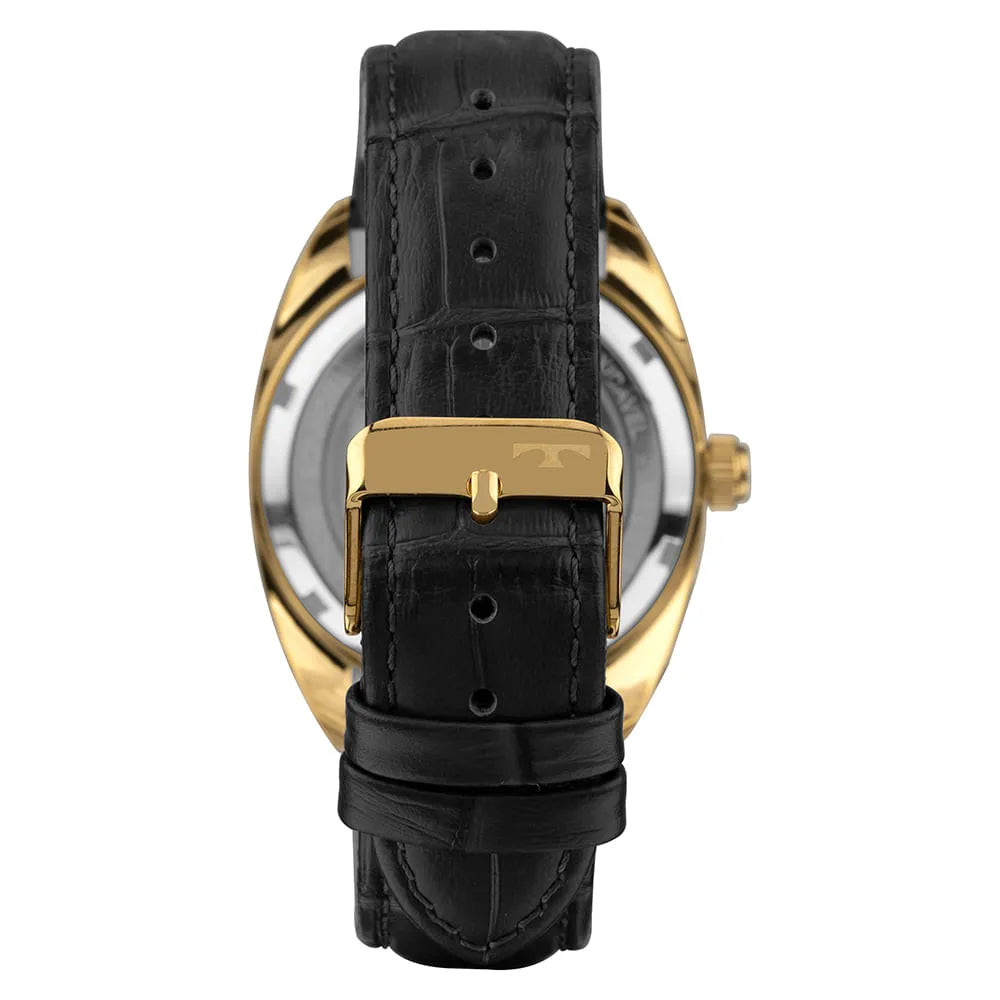 Relógio Technos Masculino Automático Dourado 8205OW/0K – Caixa 40mm, Pulseira Couro Preto, 5 ATM