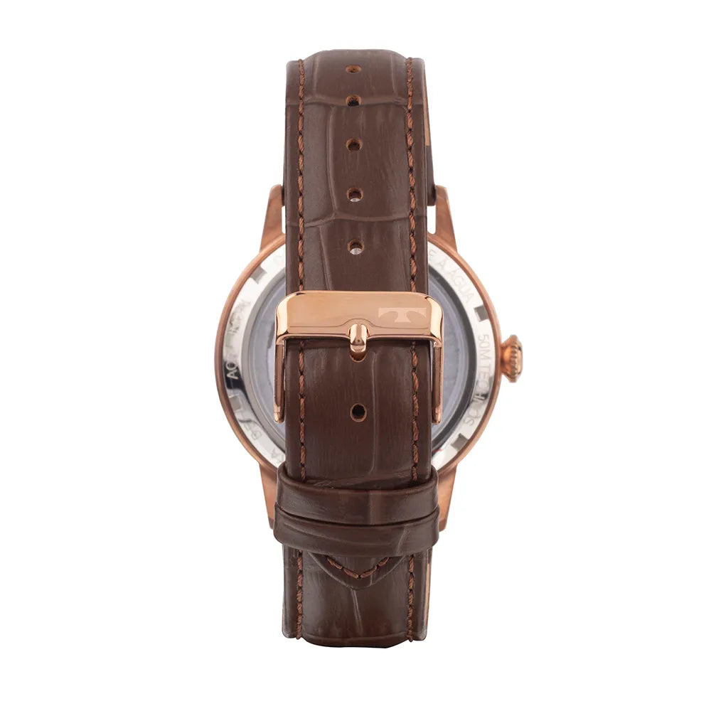 Relógio Technos Masculino Automático Rosé G3265AW/0M – Open Heart, Couro Marrom, Caixa 42mm, 50m