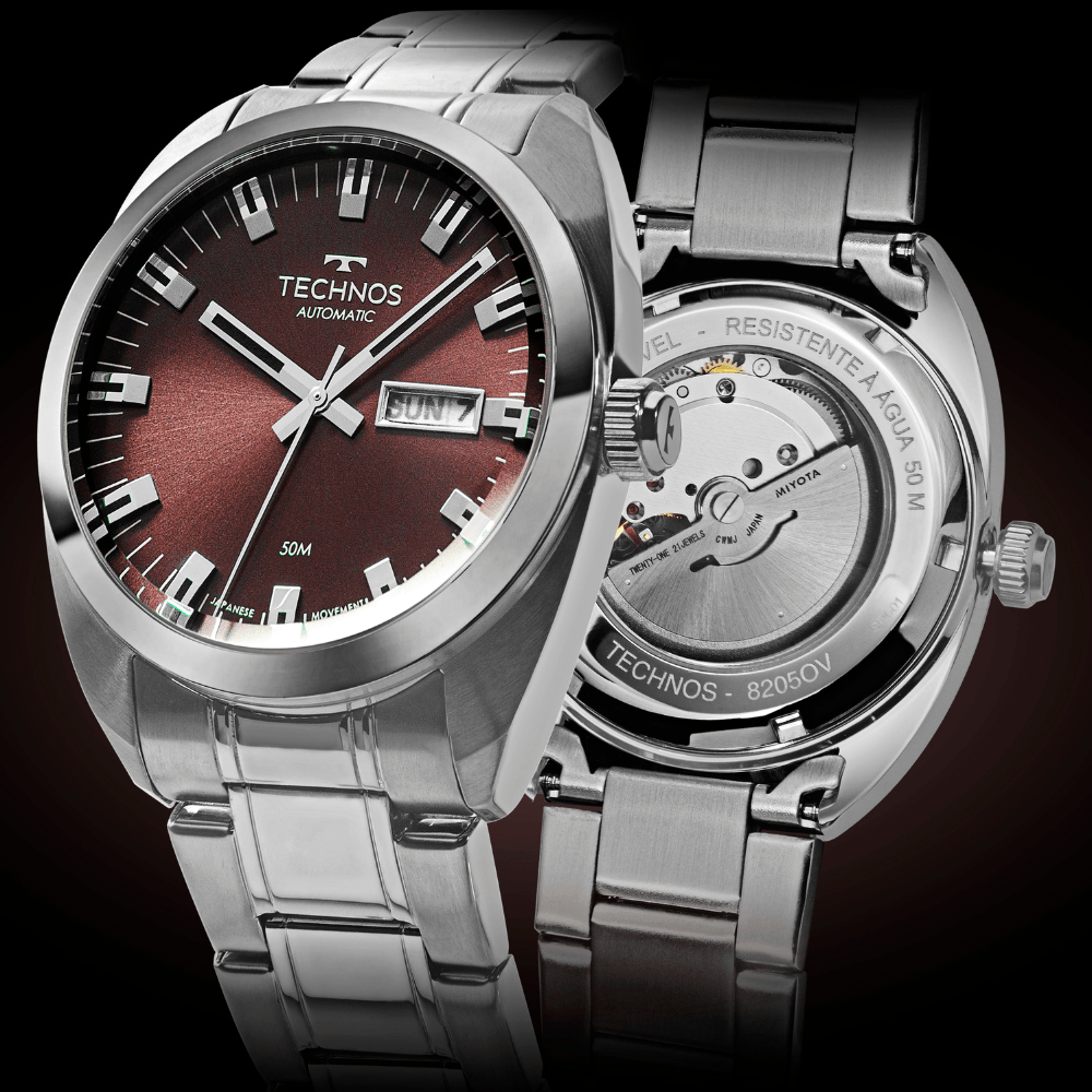 Relógio Technos Masculino Automático Prata 8205OV/1R – Edição Centenário, Miyota 21 Jewels, Caixa 40mm
