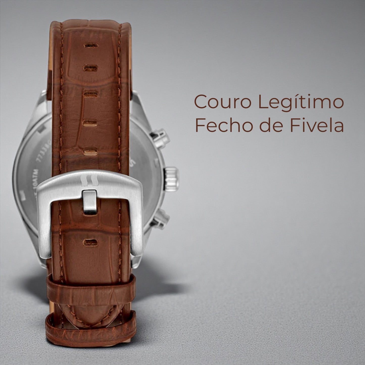 Relógio Masculino Analógico Cronógrafo Couro Croco