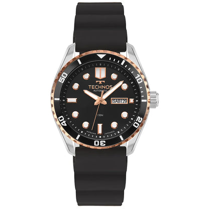 Relógio Technos Masculino Automático Bicolor Diver 8205PB/2P – 150m, Miyota 21 Jewels, Pulseira Silicone