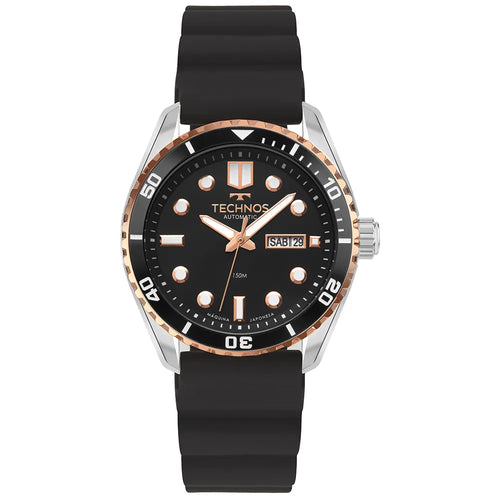 Relógio Technos Masculino Automático Bicolor Diver 8205PB/2P – 150m, Miyota 21 Jewels, Pulseira Silicone