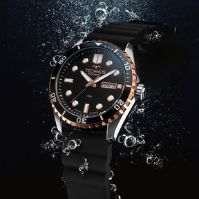 Relógio Technos Masculino Automático Bicolor Diver 8205PB/2P – 150m, Miyota 21 Jewels, Pulseira Silicone