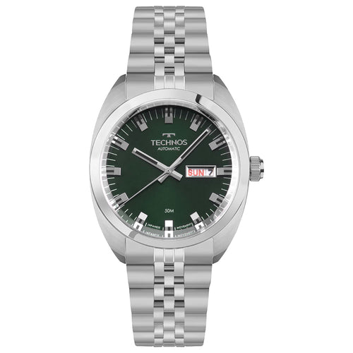 Relógio Technos Masculino Automático Prata – Caixa 40mm, Mostrador Verde, Aço Inoxidável