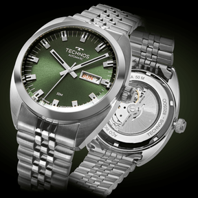 Relógio Technos Masculino Automático Prata – Caixa 40mm, Mostrador Verde, Aço Inoxidável