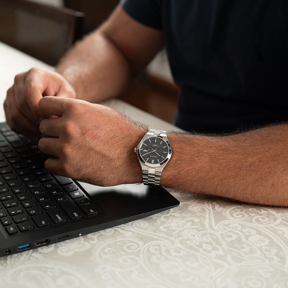 Relógio Seculus Masculino Automático Fundo Transparente Visor Preto – Safira, Miyota 8215, Caixa 40mm