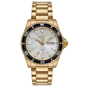 Relógio Seculus Automático Masculino Dourado Fundo Transparente 44237GPSVDA3 – Miyota 8205, Bisel Giratório, 42mm
