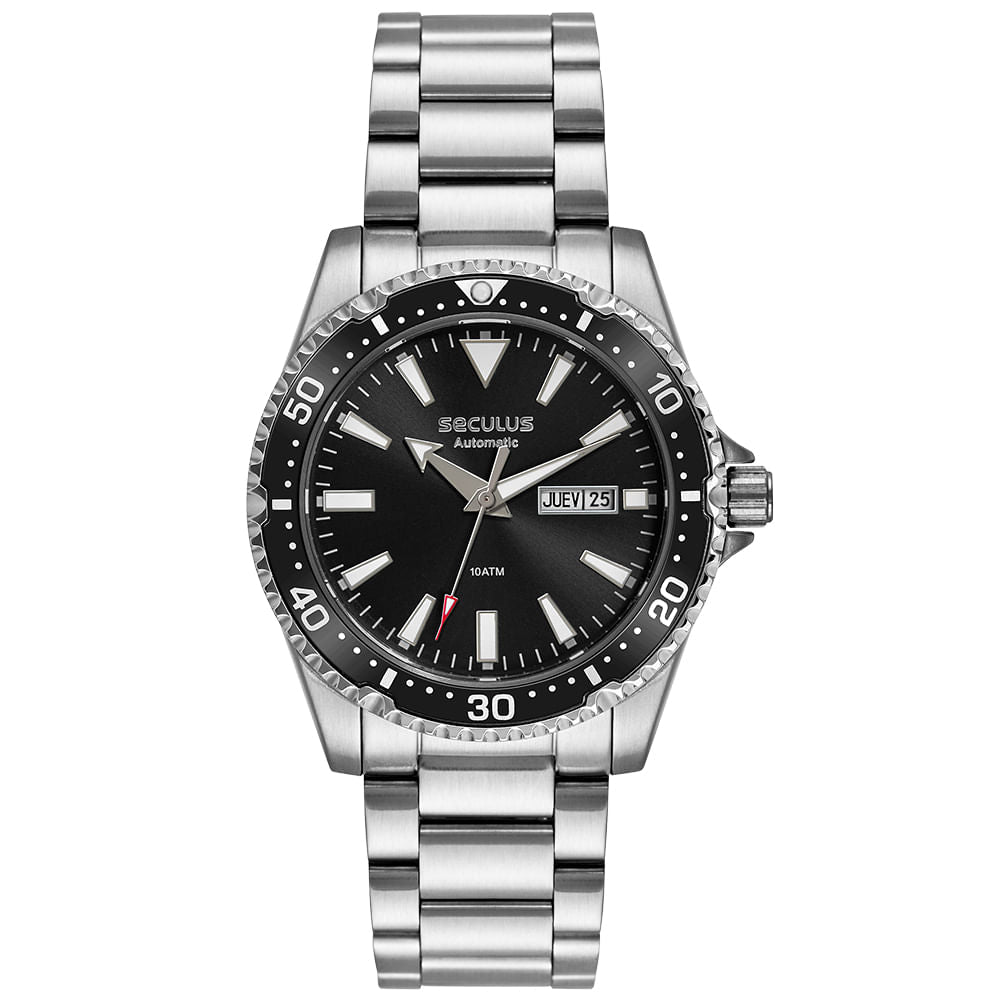 Relógio Seculus Automático Masculino Bisel Preto Fundo Transparente 44237G0SVNA1 – Miyota 8205, Caixa 42mm, 100m