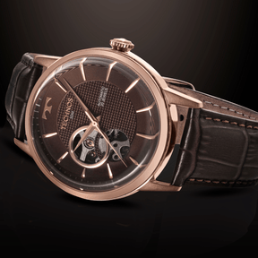 Relógio Technos Masculino Automático Rosé G3265AW/0M – Open Heart, Couro Marrom, Caixa 42mm, 50m