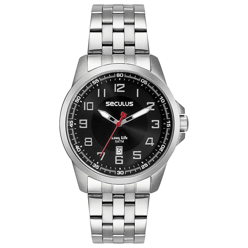 Relógio Séculus Masculino Casual Aço Prata 44200G0SVNA1 – Caixa 42mm, Pulseira Inox, Resistência 5 ATM