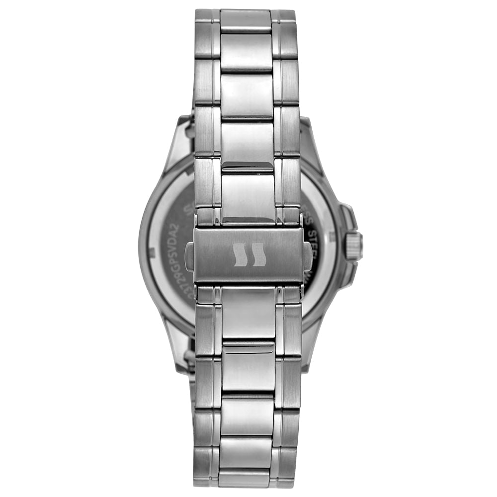 Relógio Séculus Masculino Aço Prata 23729G0SVNA1 – Caixa 44mm, Calendário, Mostrador Preto, Resistência 5 ATM