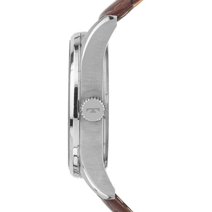 Relógio Technos Masculino Executive 2115TWG/0A – Caixa 42mm Aço Prata, Pulseira Couro Marrom, Calendário e Resistência 5 ATM