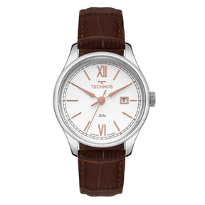 Relógio Technos Masculino Executive Prata com Pulseira de Couro Marrom 41mm - 2115TYZ/0E