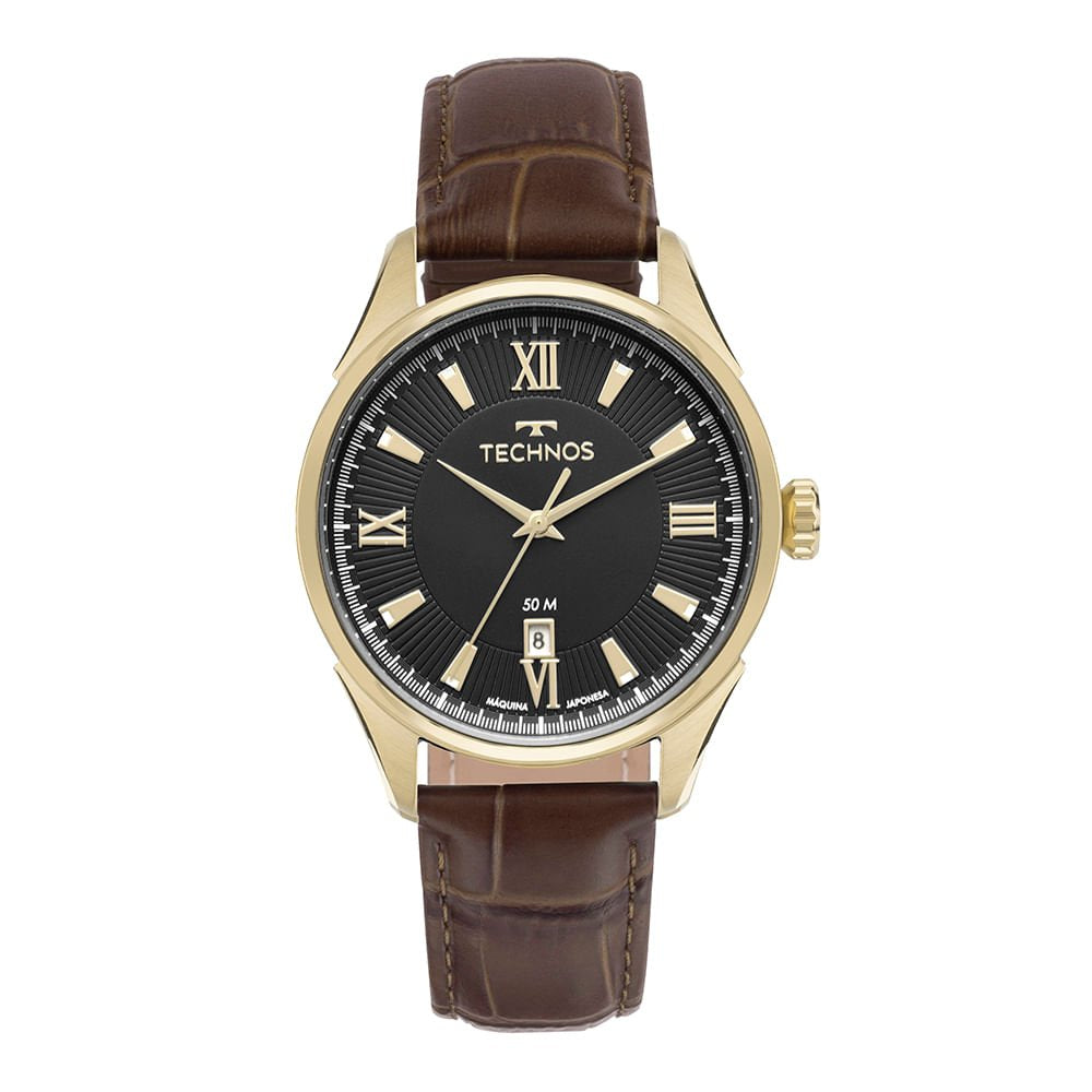 Relógio Technos Masculino Executive Dourado com Pulseira de Couro Marrom - 2115TYE/0M