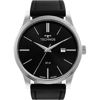 Relógio Technos Masculino Classic Steel Preto com Pulseira de Couro - 2115MXU/0P