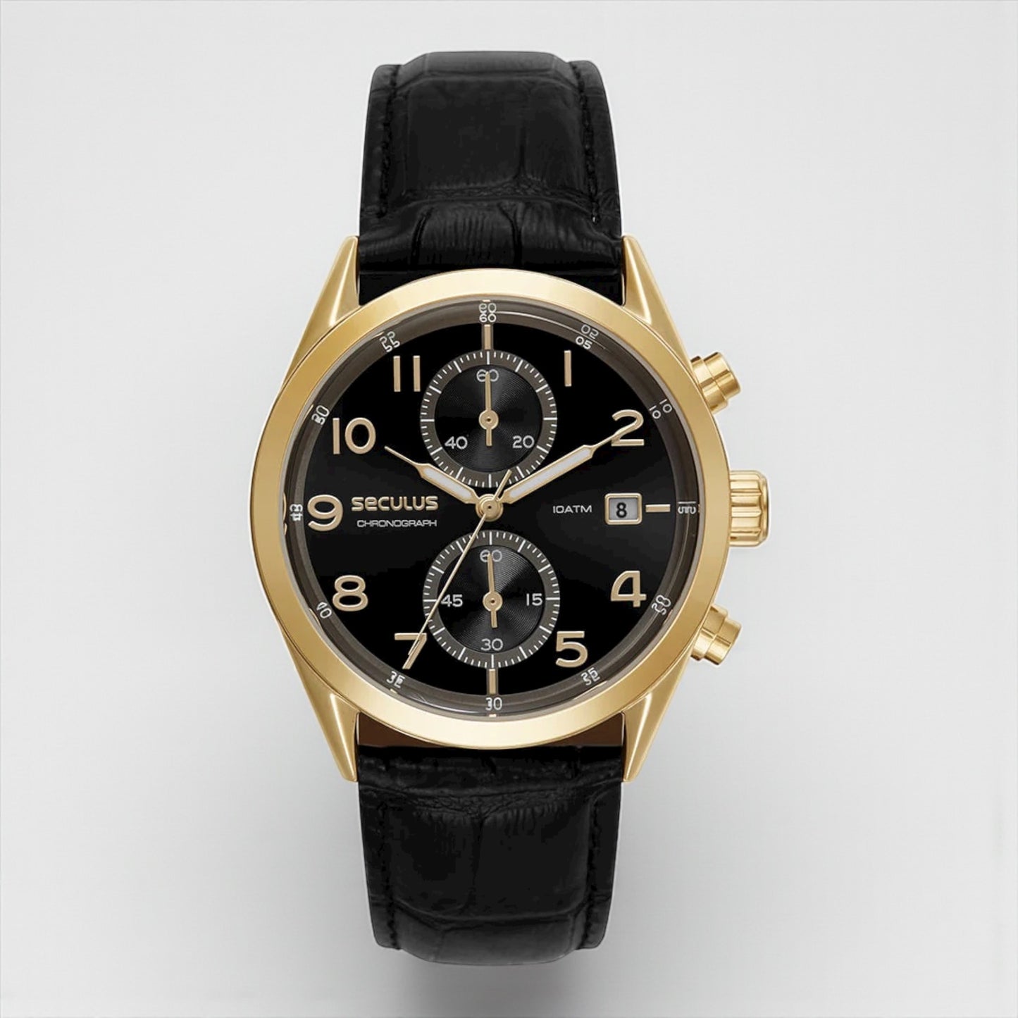 Relógio Masculino Analógico Cronógrafo Couro Croco Preto Referência: 77338GPSVDC2