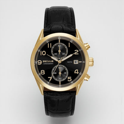 Relógio Masculino Analógico Cronógrafo Couro Croco Preto Referência: 77338GPSVDC2