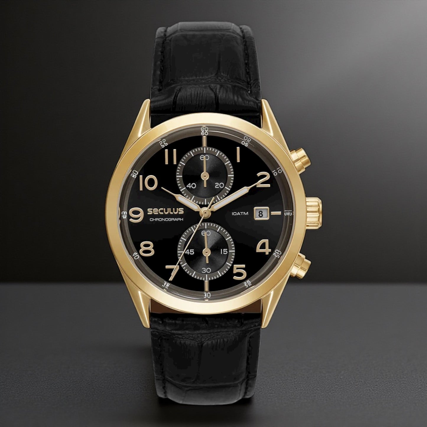 Relógio Masculino Analógico Cronógrafo Couro Croco Preto Referência: 77338GPSVDC2