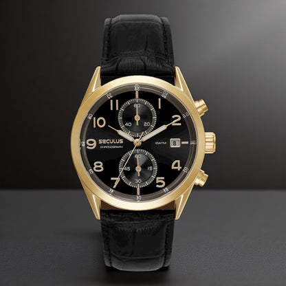 Relógio Masculino Analógico Cronógrafo Couro Croco Preto Referência: 77338GPSVDC2