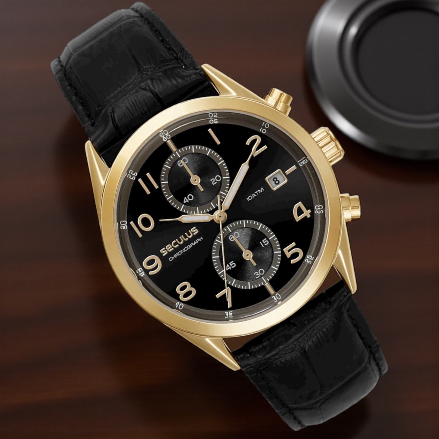 Relógio Masculino Analógico Cronógrafo Couro Croco Preto Referência: 77338GPSVDC2