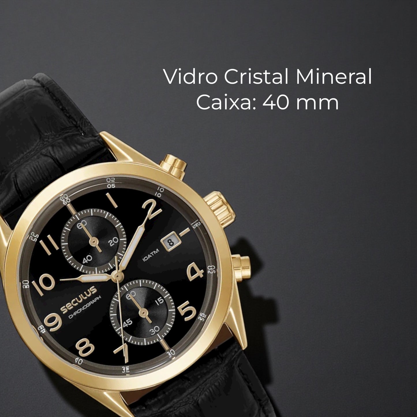 Relógio Masculino Analógico Cronógrafo Couro Croco Preto Referência: 77338GPSVDC2