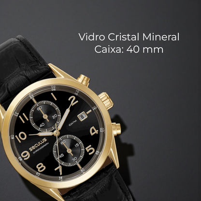 Relógio Masculino Analógico Cronógrafo Couro Croco Preto Referência: 77338GPSVDC2