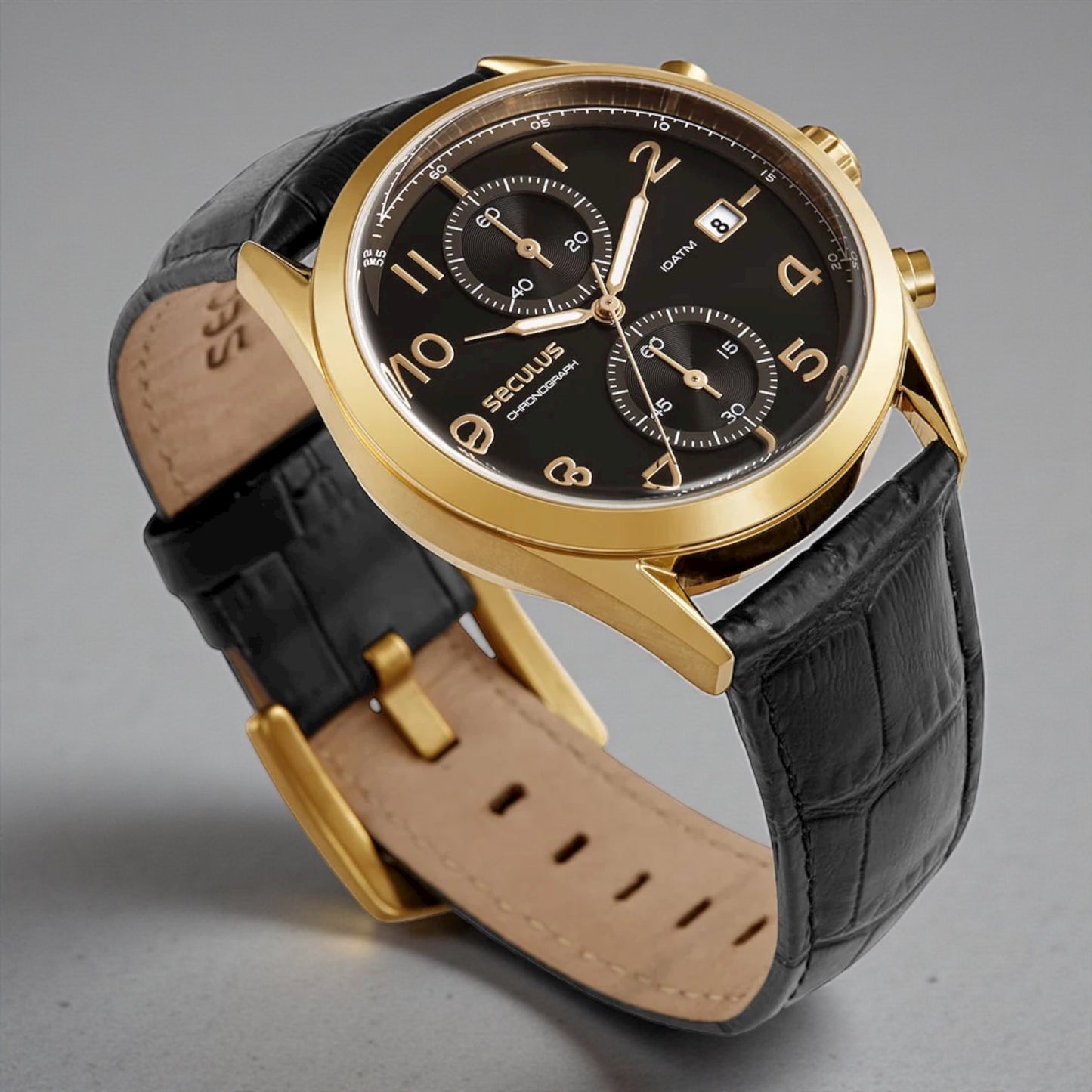 Relógio Masculino Analógico Cronógrafo Couro Croco Preto Referência: 77338GPSVDC2