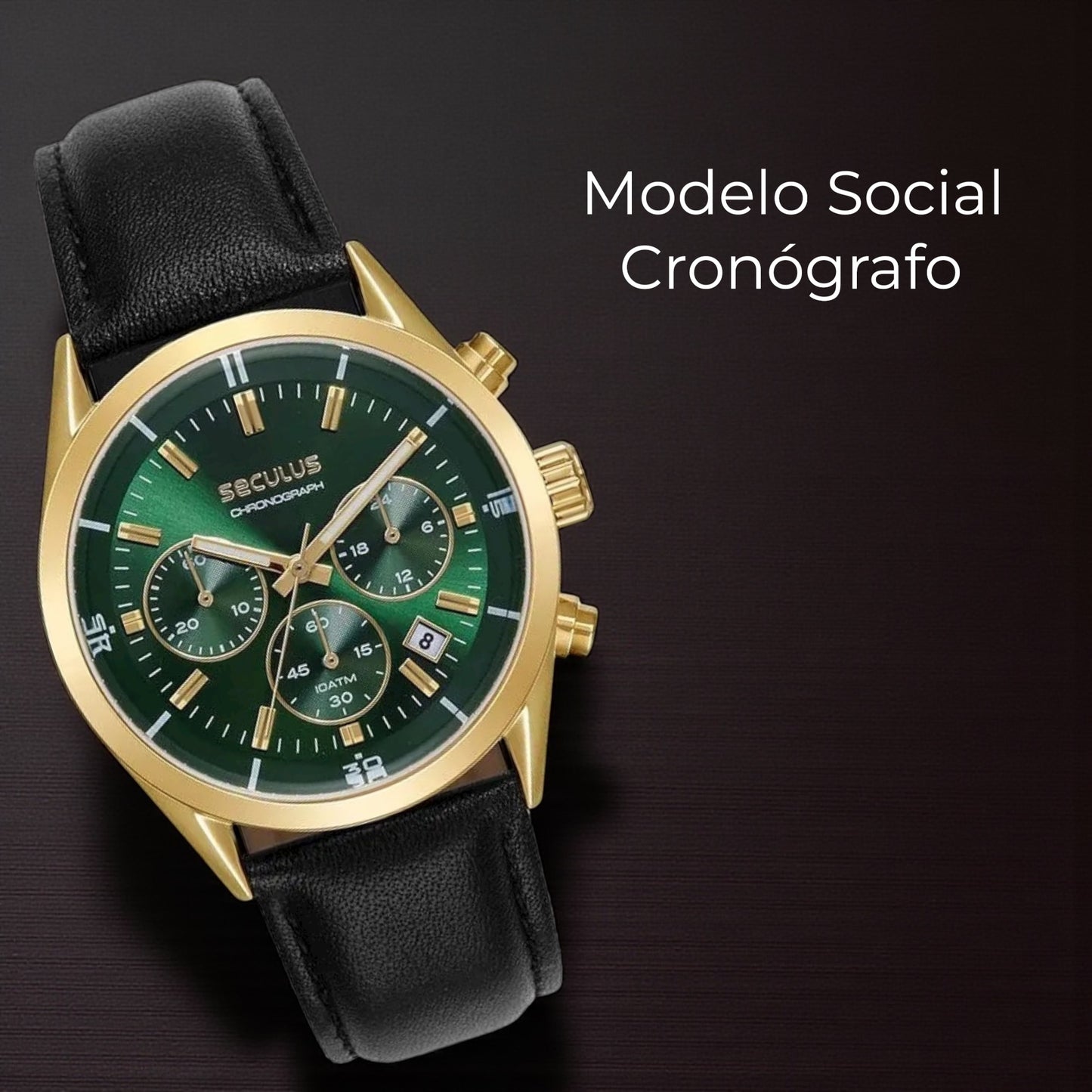 Relógio Seculus Cronógrafo 77339GPSVDC2 Vidro Abaulado Verde