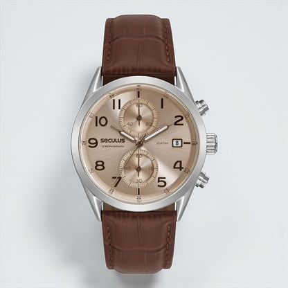 Relógio Masculino Analógico Cronógrafo Couro Croco