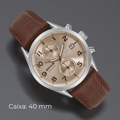 Relógio Masculino Analógico Cronógrafo Couro Croco