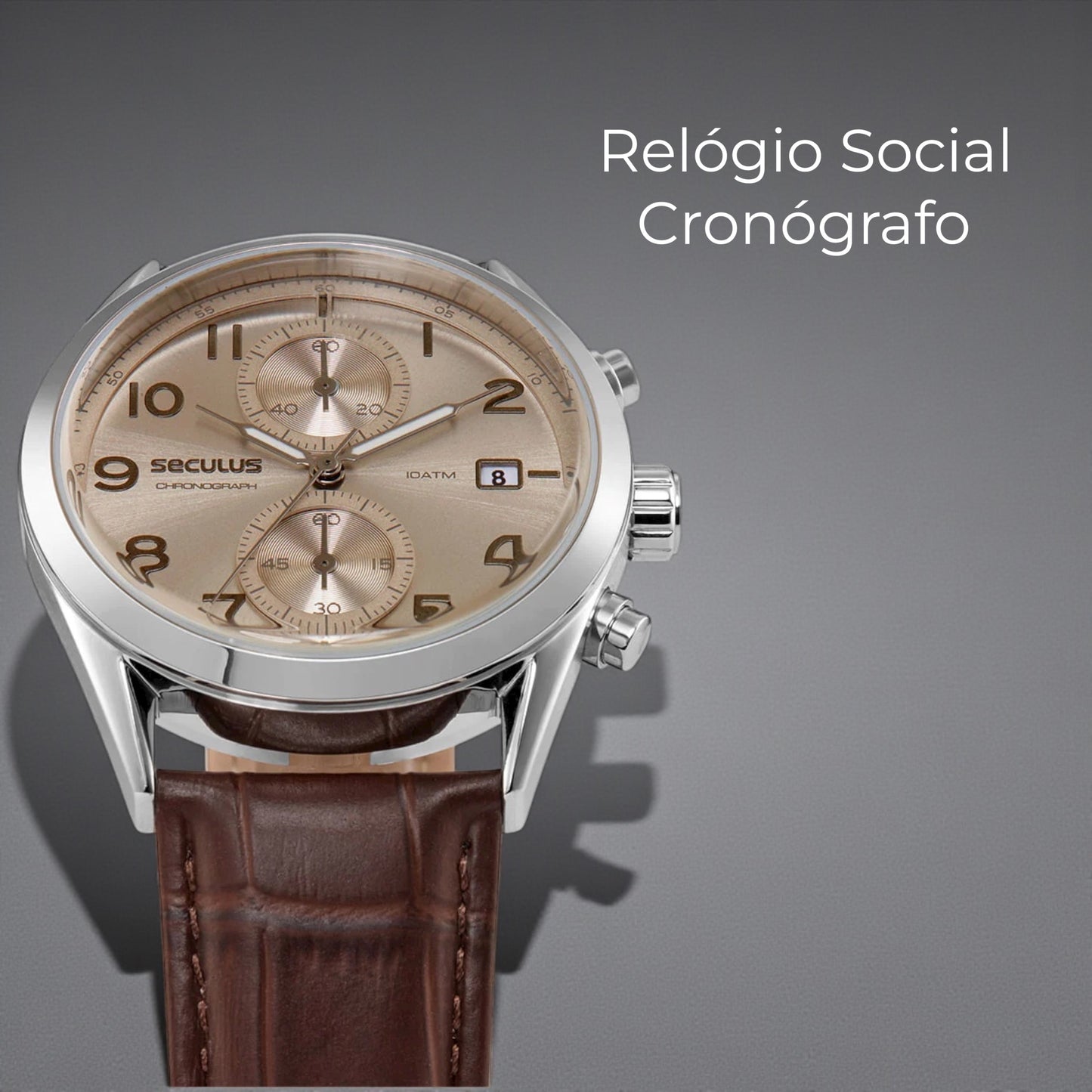 Relógio Masculino Analógico Cronógrafo Couro Croco