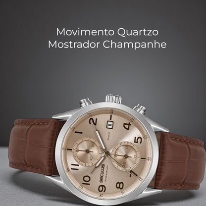 Relógio Masculino Analógico Cronógrafo Couro Croco