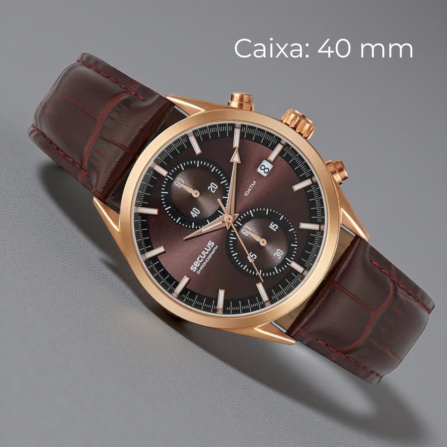 Relógio Masculino Cronógrafo Vidro Abaulado Couro Rosé