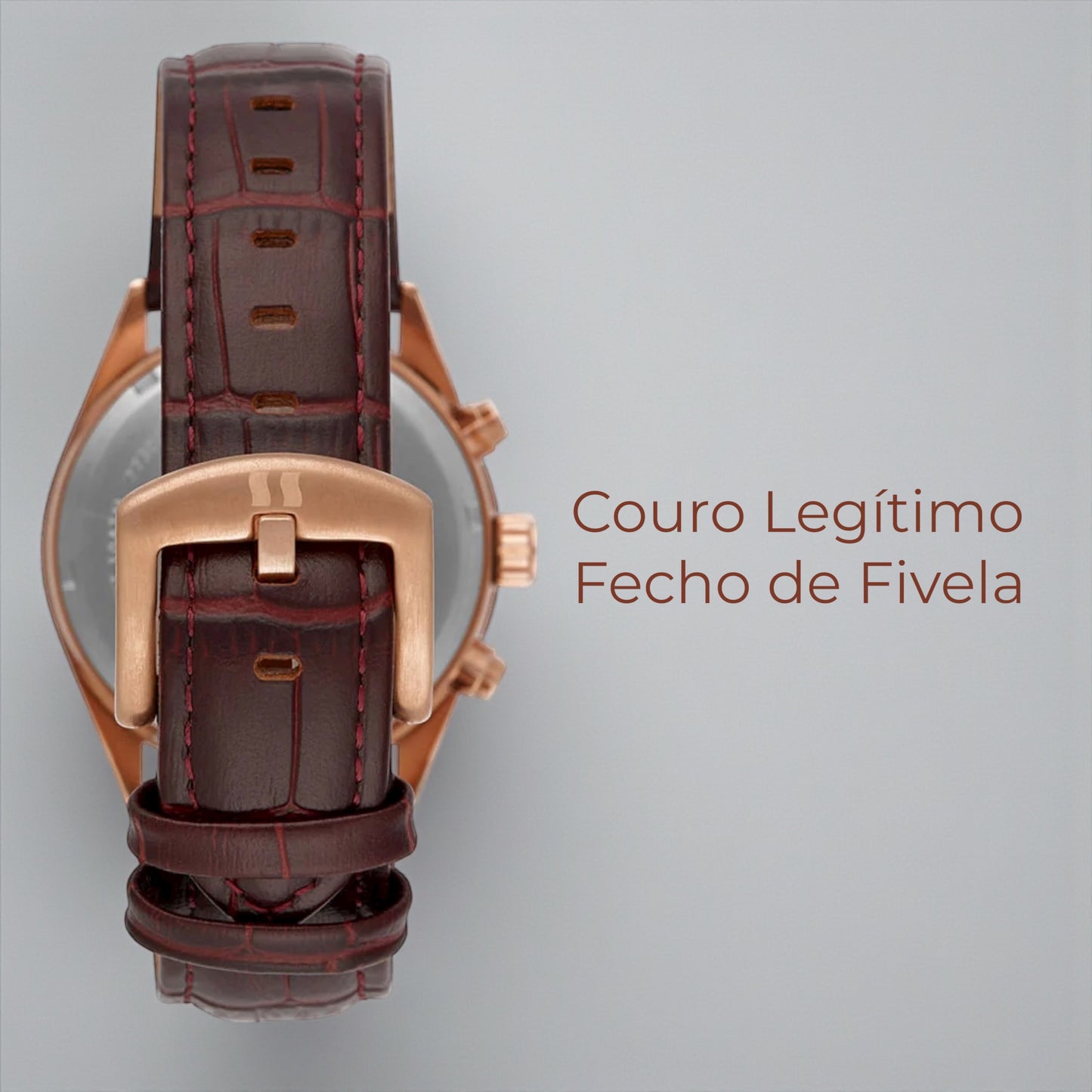 Relógio Masculino Cronógrafo Vidro Abaulado Couro Rosé