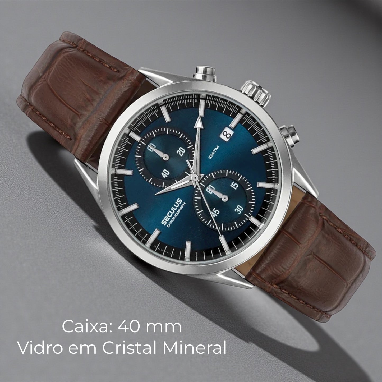 Relógio Masculino Cronógrafo Vidro Abaulado Couro Prata Referência: 77307G0SVNC1