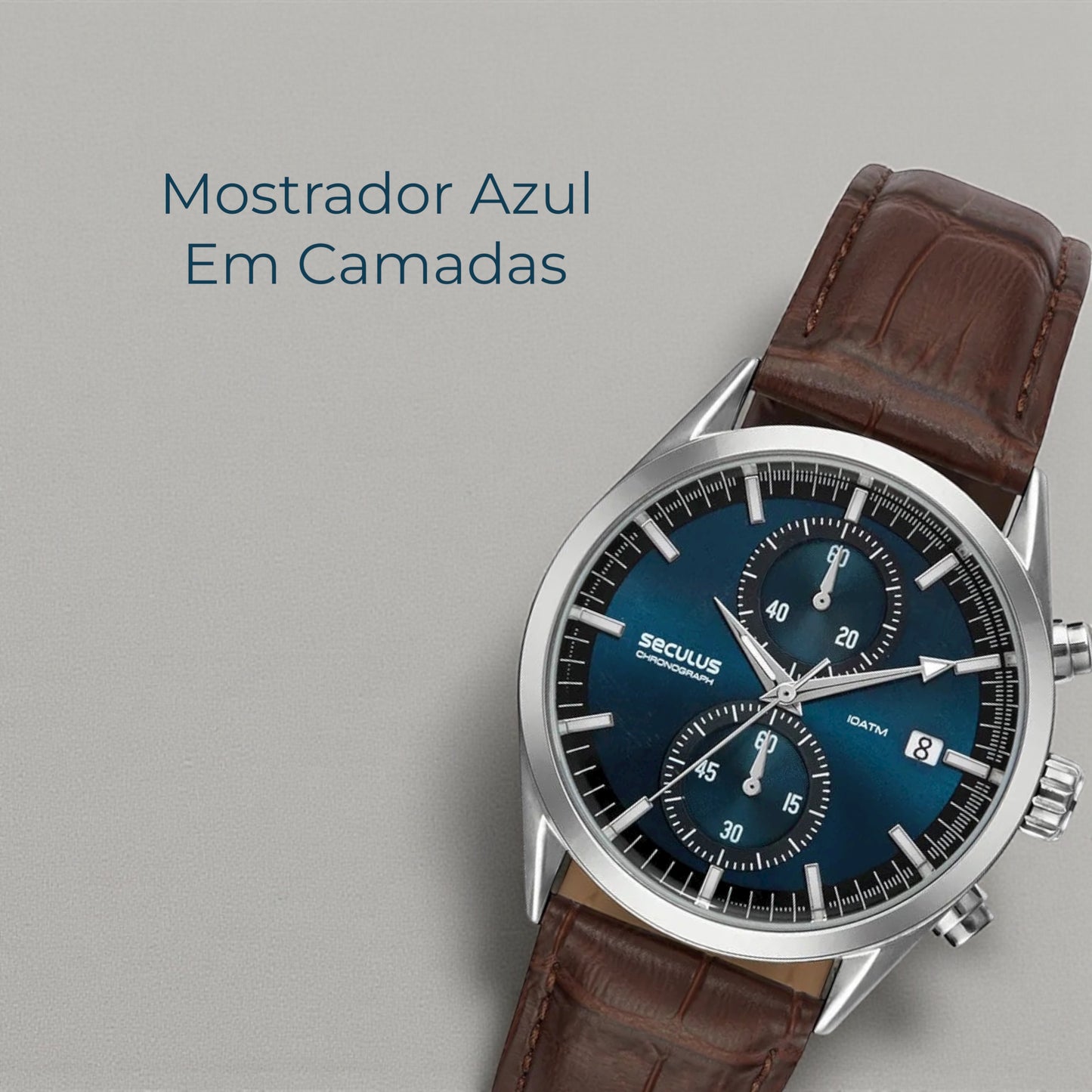 Relógio Masculino Cronógrafo Vidro Abaulado Couro Prata Referência: 77307G0SVNC1