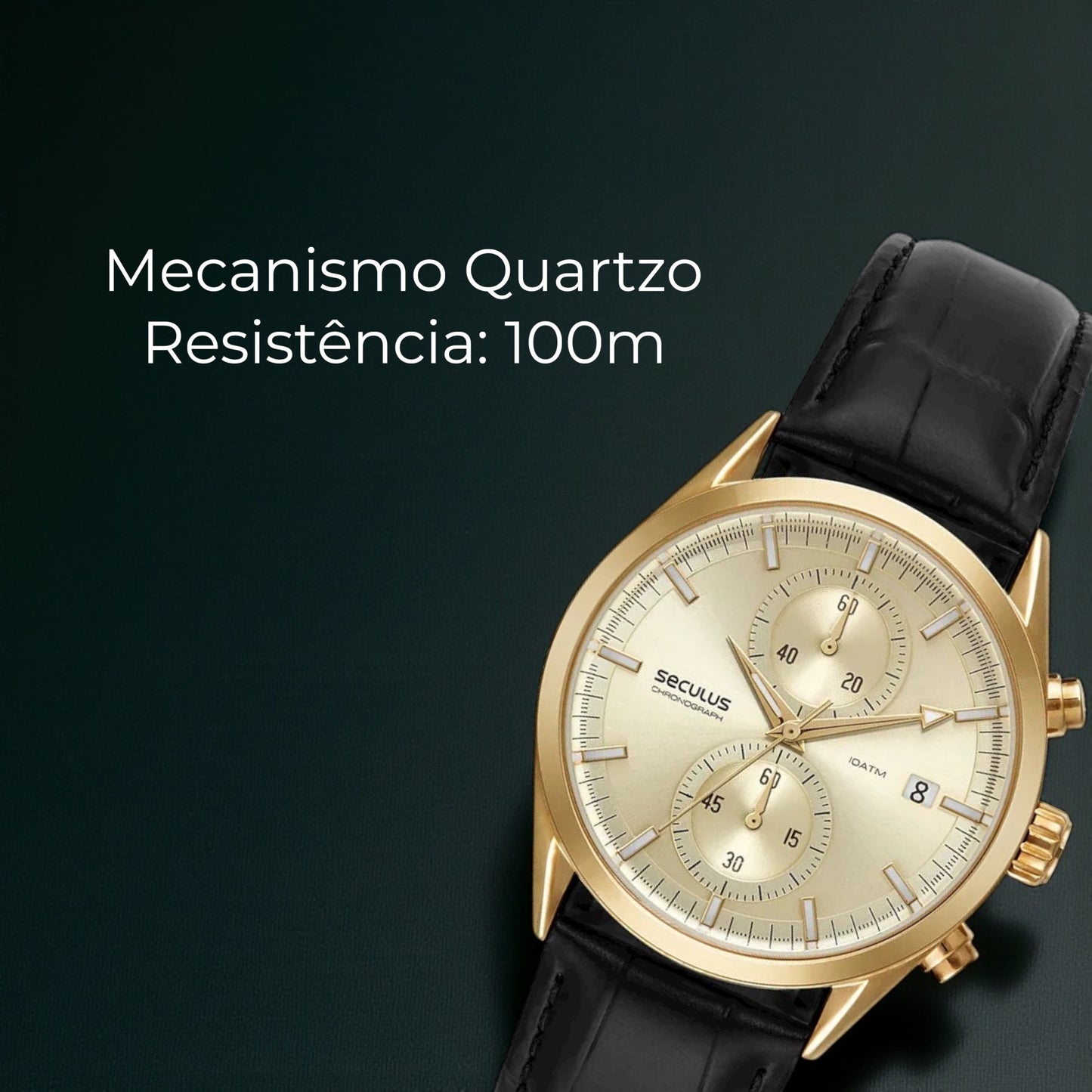 Relógio Masculino Cronógrafo Vidro Abaulado Couro Dourado Referência: 77307GPSVDC2