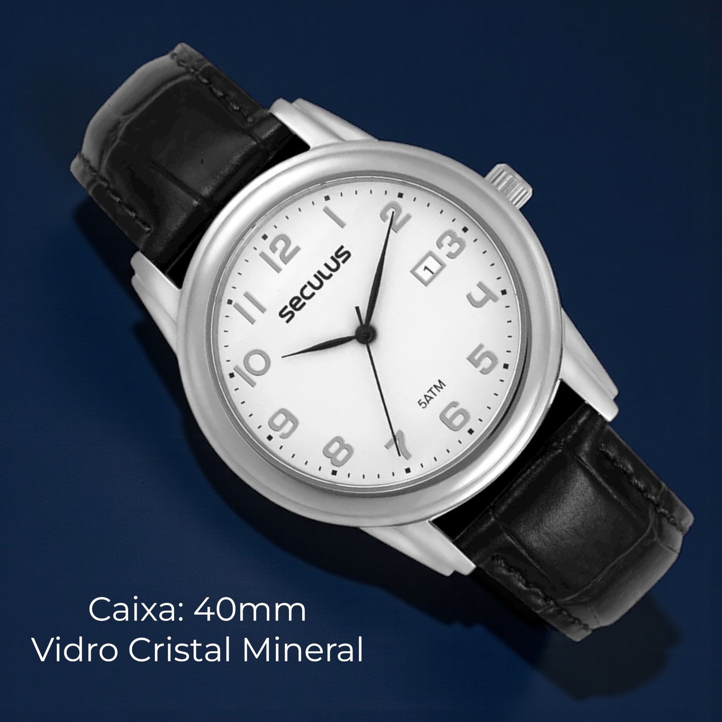 Relógio Masculino Aço Branco Couro Calendário