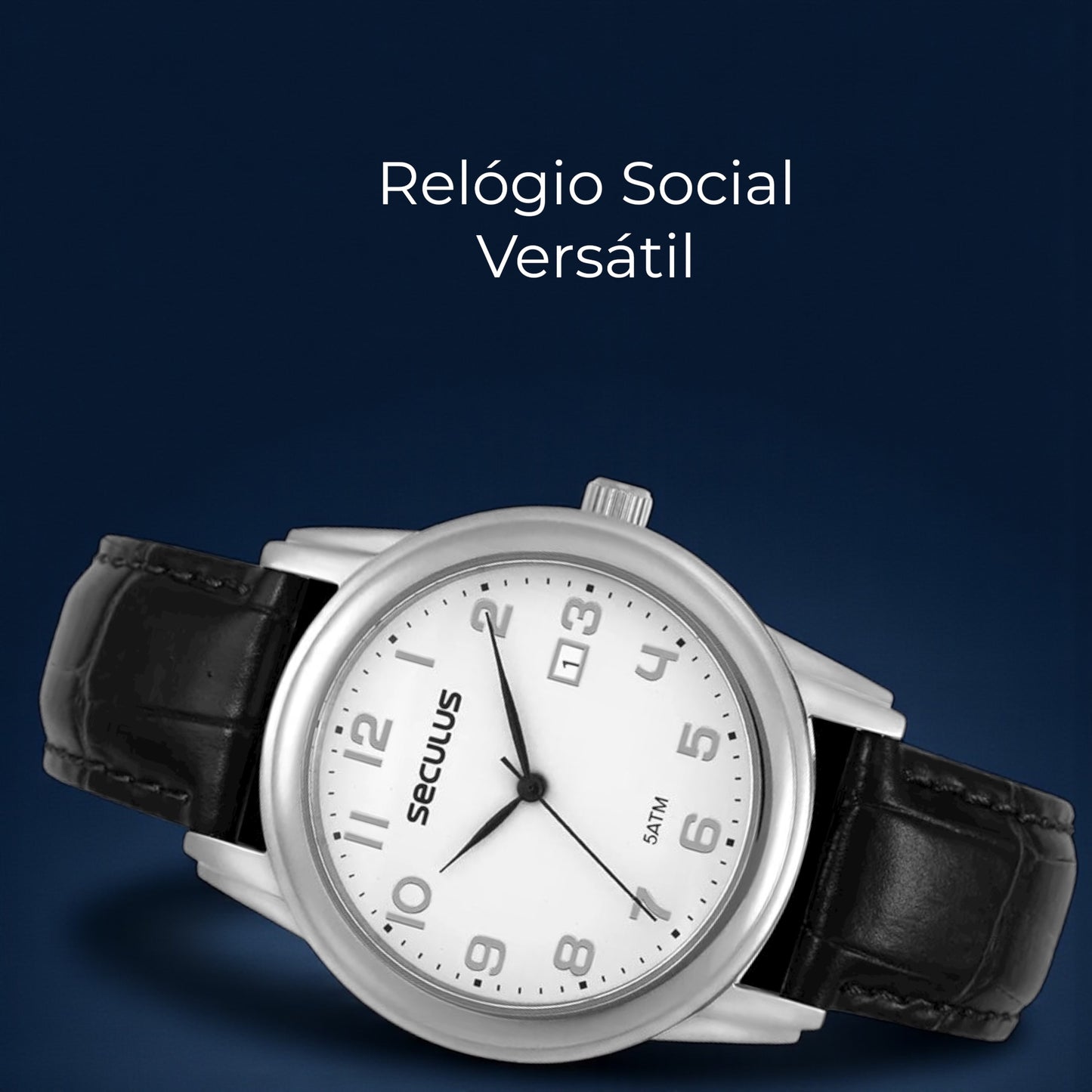 Relógio Masculino Aço Branco Couro Calendário